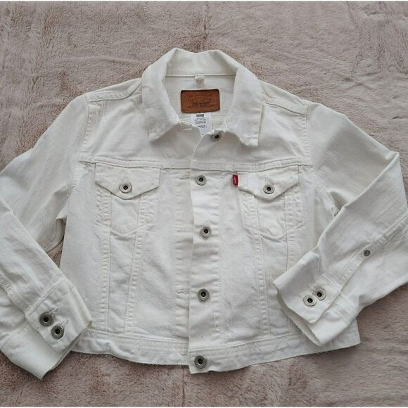 Levi's Girls - L - Trucker White Distressed Denim Jacket - Picture 1 of 9